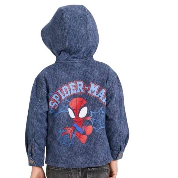 Spiderman knit denim snap button up hoodie jacket size 2T - Picture 2 of 6